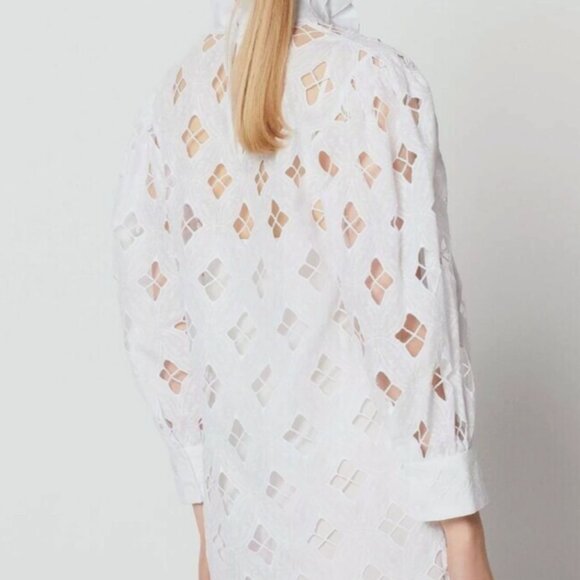 Sandro Houle Embroidered White Eyelet Mini Dress S $500 - Picture 5 of 8